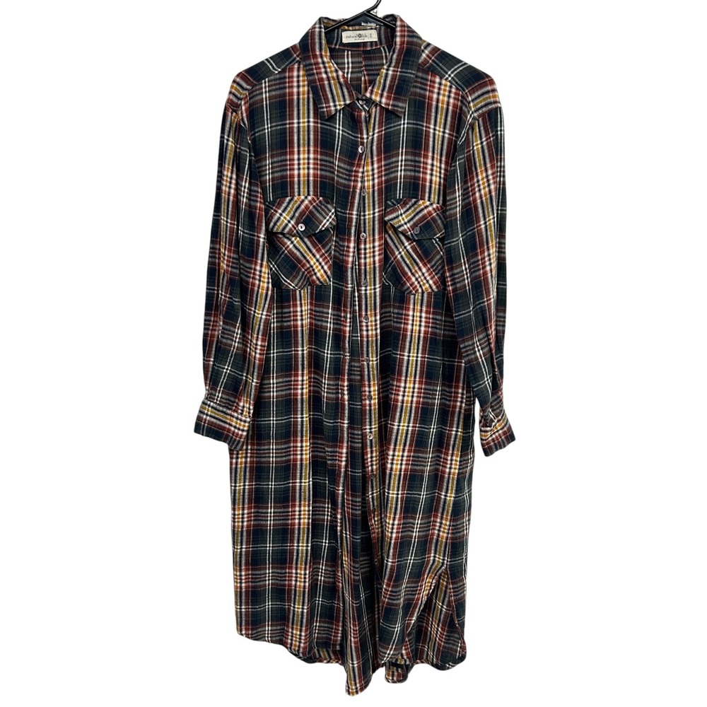 Natural Life Plaid Shirt‎ Dress Small Cotton Button Front Boho Cottagecore